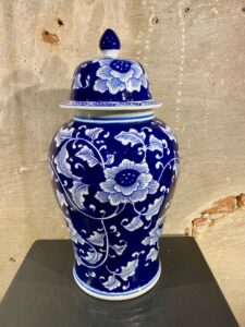 Vaas dekselpot kleuren blauw wit