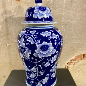 Vaas dekselpot kleuren blauw wit