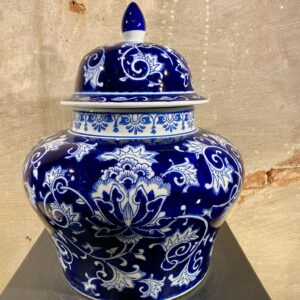 Vaas dekselpot kleuren blauw wit