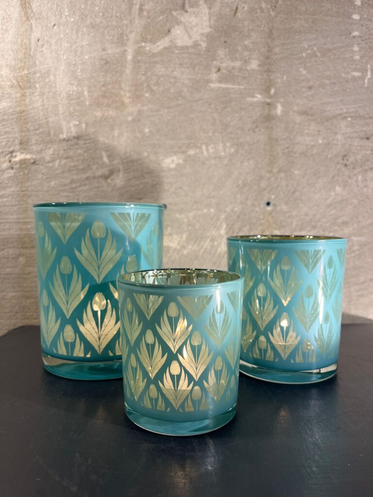 Waxine houder met tulpen motief mix blauw