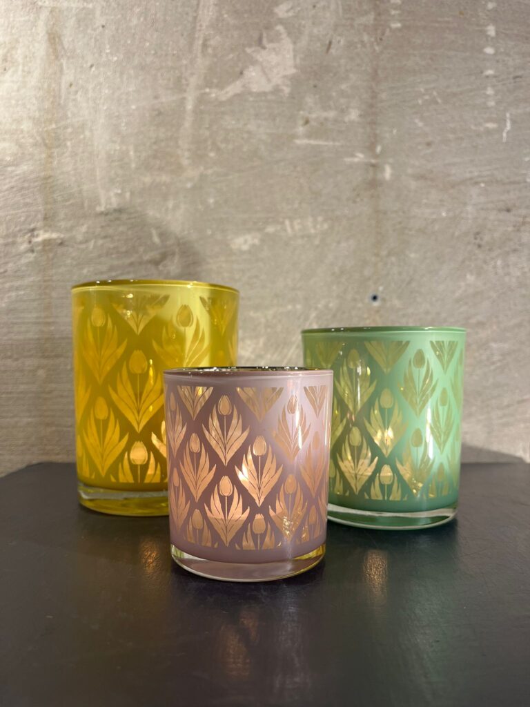 Waxine houder met tulpen motief mix van 3 stuks