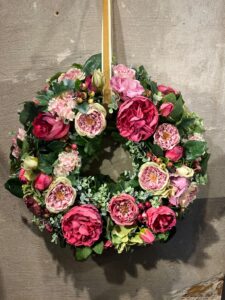 Zijden krans rozen Pink