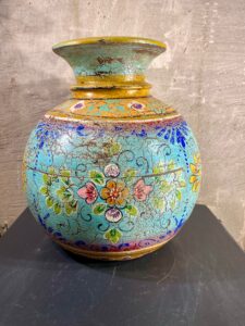 Houten melkpot kleur blauw