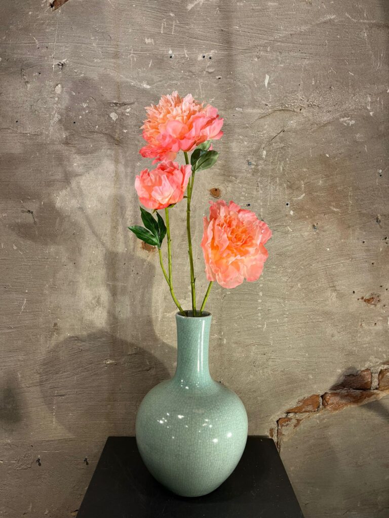 Zijden Pioen tak Zalm roze