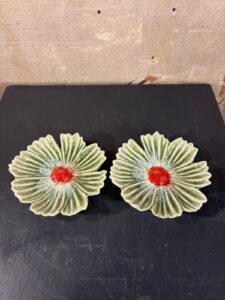 set van twee bordjes cosmea groen