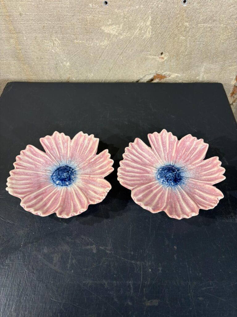 set van twee bordjes cosmea roze