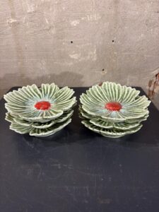 set van zes bordjes cosmea groen